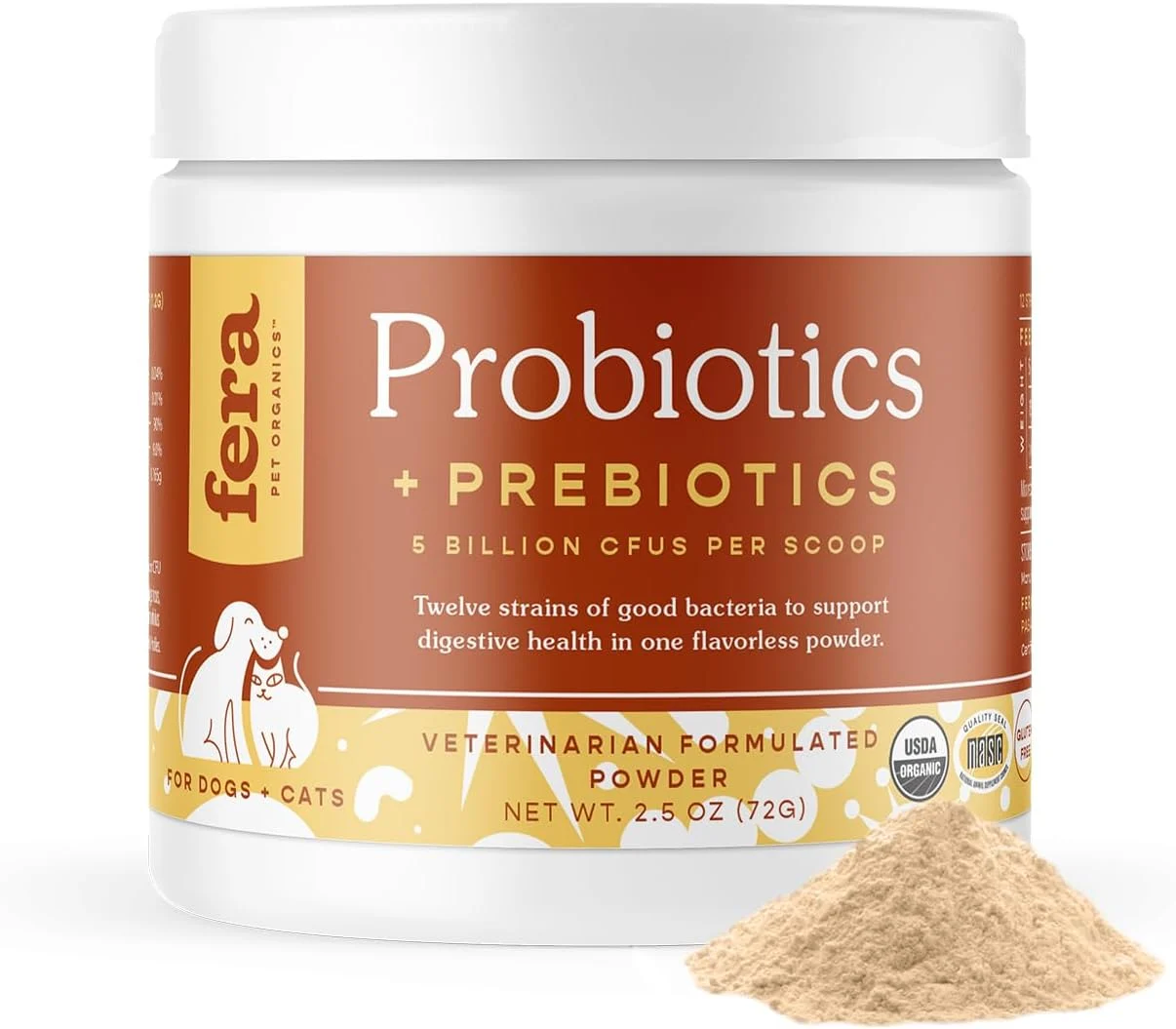 Fera Pet Organics Probiotics for Dogs & Cats - Vet Created - Cat & Dog Probiotic Supplement