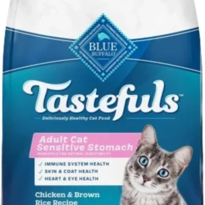 Blue Buffalo Tastefuls Natural Dry Food for Adult Cats, Sensitive Stomach, Chicken & Brown Rice Recipe